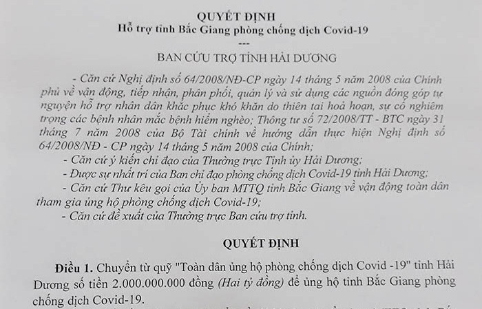Bac Giang, Bac Ninh supported to fight Covid-19